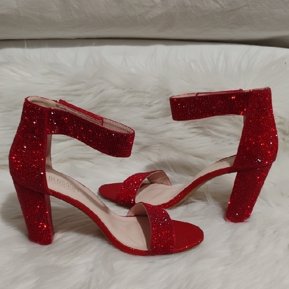 De Blossom Celina Collection Sparkly Red Glitter Block Heel Sandals Sz.10 - Picture 9 of 13